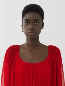 Women Chloé Pleated Long Sleeves Dress